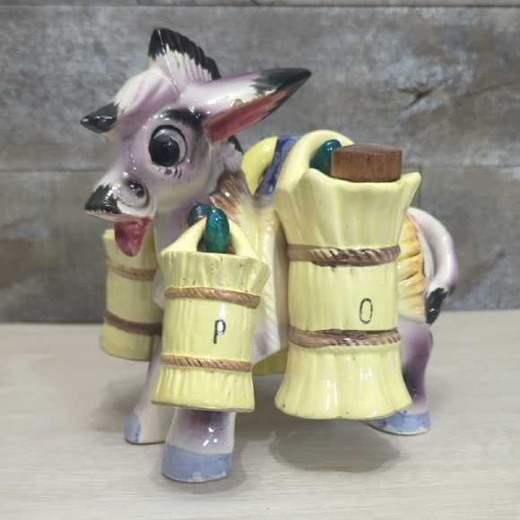 Source Unknown Other - Vintage Ceramic Donkey Salt & Paper Shaker With Oil And Vinegar Dispensers